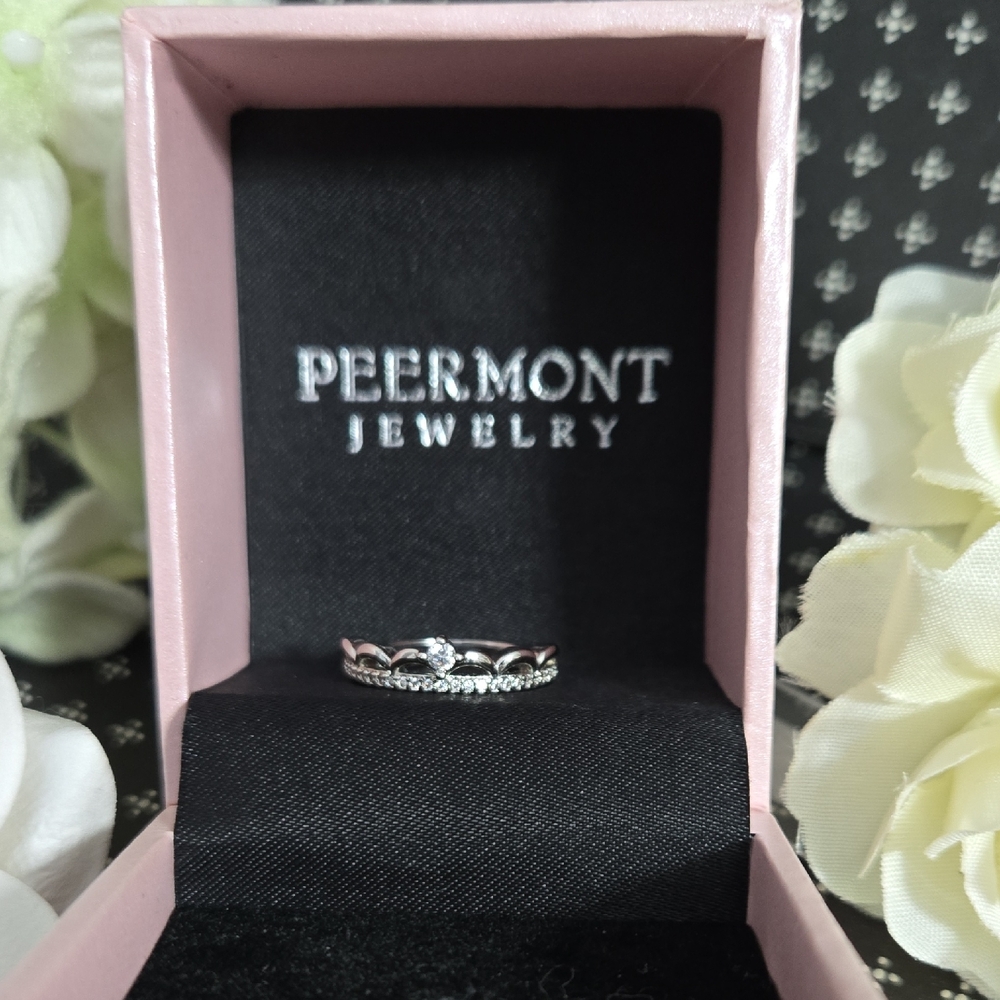 Peermont Silver Scallop Crystal Princess Tiara Crown Ring 6